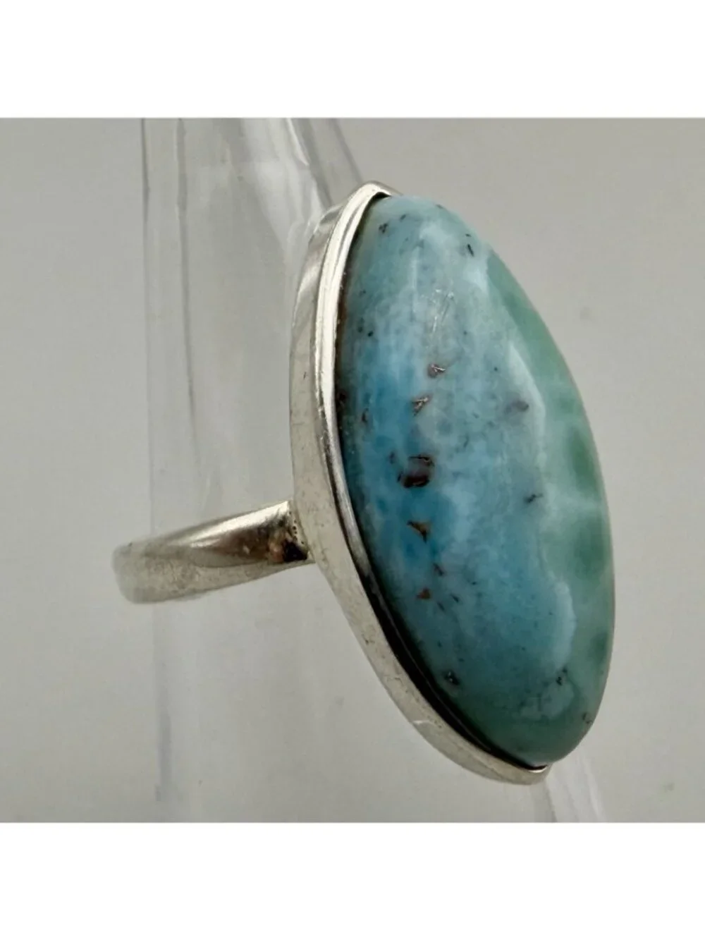 Larimar Marquise Navette Cabochon Ring Marked 925 Sterling Silver Size 6.5